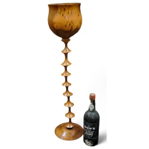 388 - A substantial treen woodworker's exhibition oversized goblet turned from yew wood, 75cm high