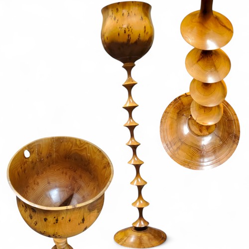 388 - A substantial treen woodworker's exhibition oversized goblet turned from yew wood, 75cm high