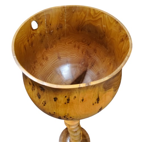 388 - A substantial treen woodworker's exhibition oversized goblet turned from yew wood, 75cm high