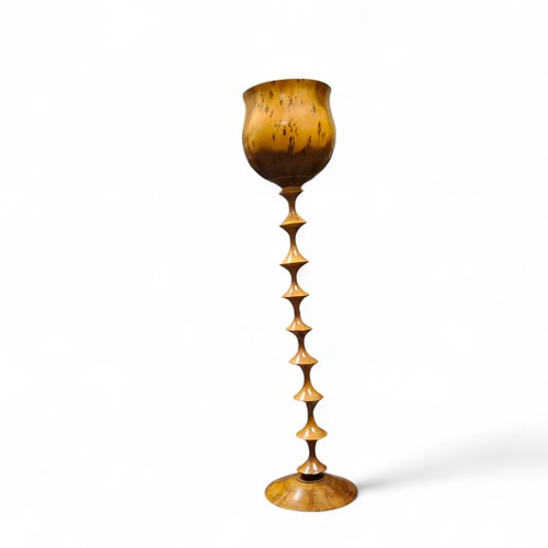 388 - A substantial treen woodworker's exhibition oversized goblet turned from yew wood, 75cm high