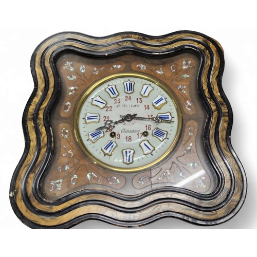 300 - A 19th century French vineyard wall clock, shaped square form, 23cm circular dial with enamelled Rom... 