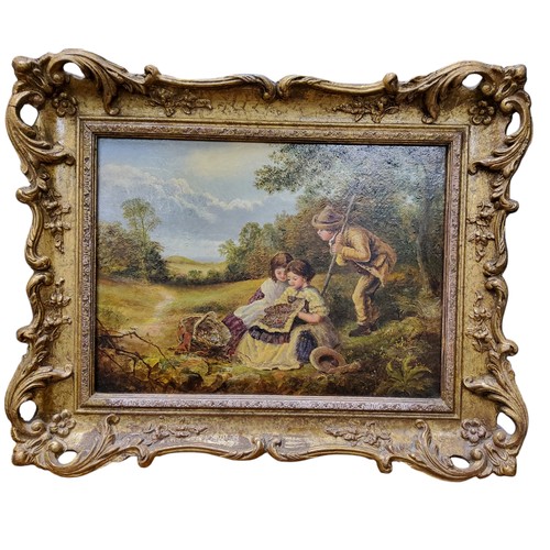 490 - English School, 19th century, Summer Joy, with children resting, oil on canvas, 28.5cm x 39cm