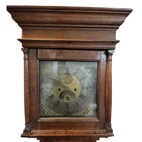 421 - An 18th century longcase clock, the 31cm brass dial with Roman numerals, inscribed William Barnard, ... 