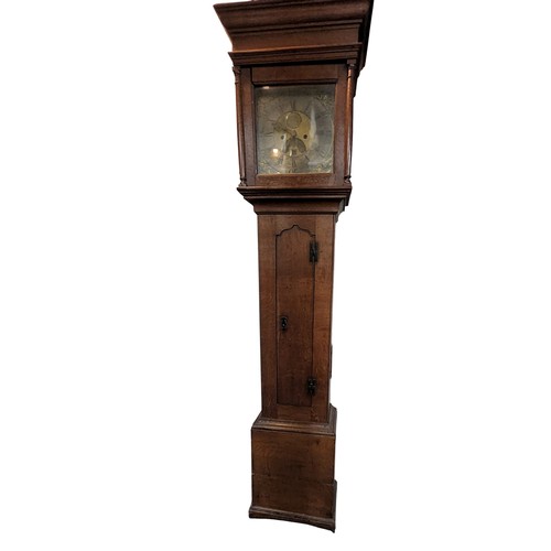 421 - An 18th century longcase clock, the 31cm brass dial with Roman numerals, inscribed William Barnard, ... 