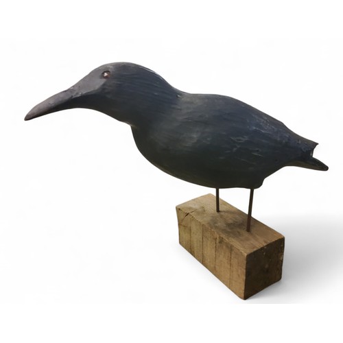 514 - Folk Art & Treen - a softwood decoy crow, painted black, applied eyes, 30cm high