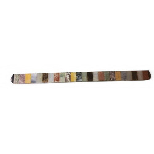 302 - A 19th century Grand Tour pietra dura ruler,  banded specimen stones, 32.5cm long