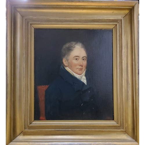 495 - English School, early 19th century, Portrait of a Gentleman, wearing a white stock, 28cm x 24cm