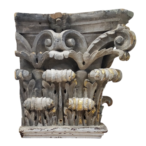 469 - Architectural Salvage - an early carved softwood Corinthian column order capital fragment in the man... 