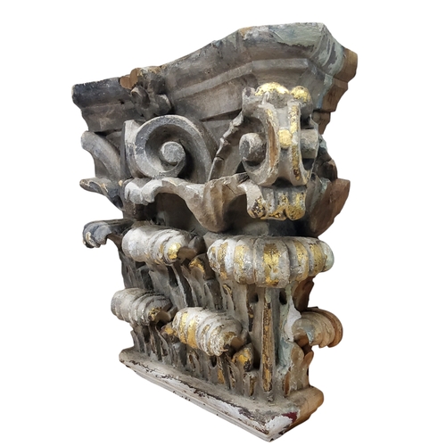 469 - Architectural Salvage - an early carved softwood Corinthian column order capital fragment in the man... 