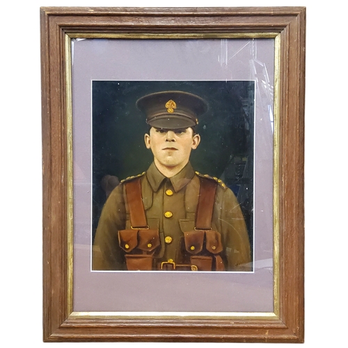 475 - C** Stafford (English School), World War I Royal Fusiliers Portrait, oil on board, dated 1915, 28cm ... 