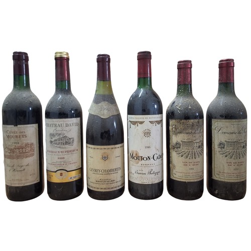 276 - A 1990 Gevrey Chambertain, bottled for Robert De Villiers, 75cl; a 1986 Mouton Cadet Bordeaux, 75cl;... 