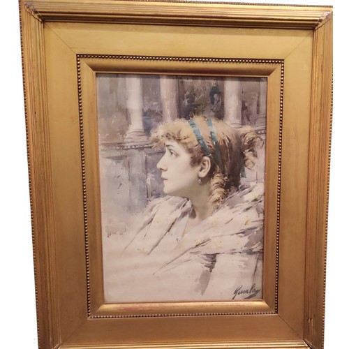 271 - **Gamba, early 20th century, Convalescent, signed, watercolour, 47cm x 33cm