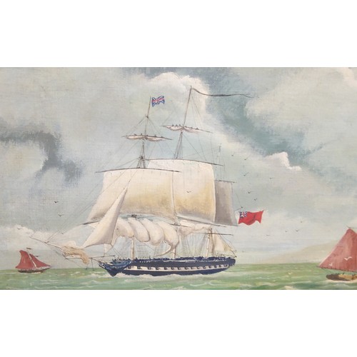 566 - Naive School, The Frigate Phoebe, 36 guns, 1795, oil on canvas laid on board, 38.5cm x 62cm, unframe... 