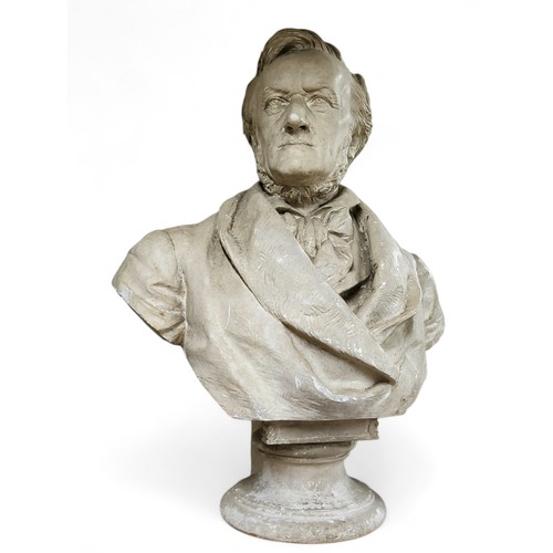 523 - Fritz Schaper (1841-1919) a late 19th century German plaster bust of a Richard Wagner, signed and da... 