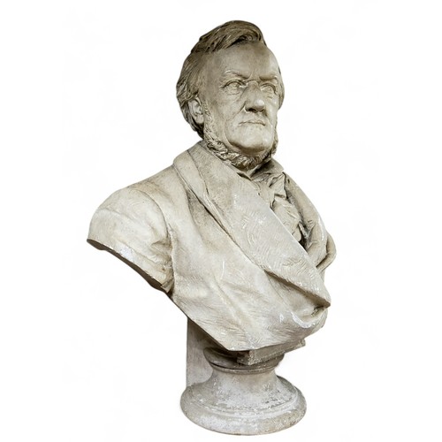 523 - Fritz Schaper (1841-1919) a late 19th century German plaster bust of a Richard Wagner, signed and da... 