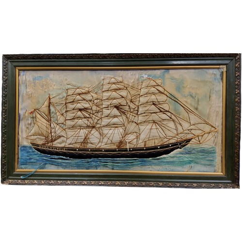 340 - A late 19th century Maritime silk, of Lord Wolseley, a four mast sailing ship, 42cm x 85cm, framed