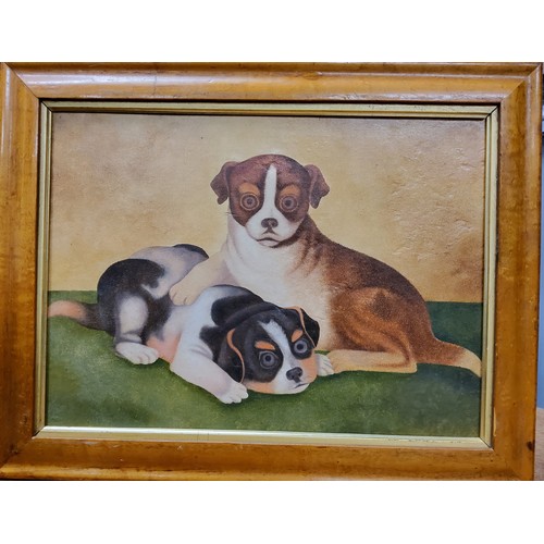 565 - Naive School, 19th century, Puppy Love, 26cm x 35.5cm