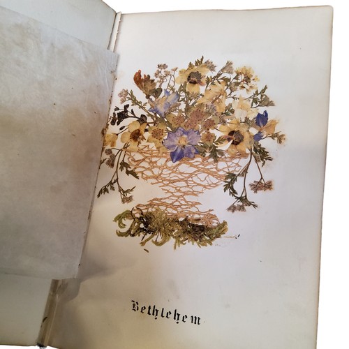 320 - A 19th century souvenir album titled 'Wild Flowers of The Holy Land' Jerusalem, specimen wood marque... 