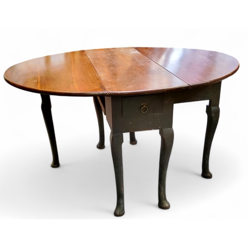 671 - A George III painted mahogany oval drop leaf gateleg table, small drawer to frieze, cabriole legs, F... 