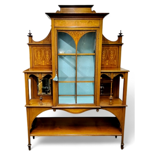 461 - An Edwardian Sheraton Revival mahogany and satinwood inlaid display cabinet,  attributed to Robson &... 