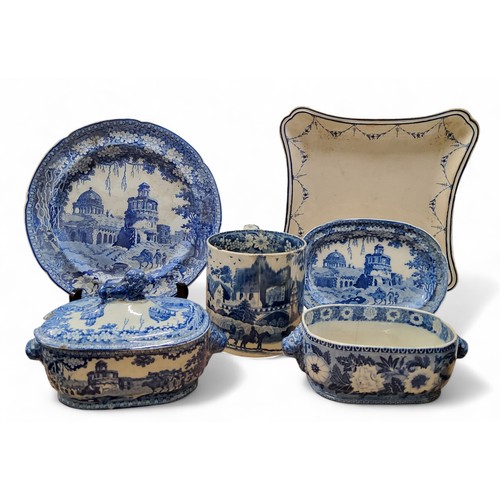 71 - A John Rogers and Son blue and white transferware Monopteros pattern tureen and cover, from the Indi... 