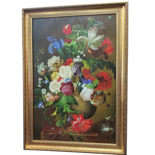 492 - English School, 20th century, Bird's Nest and Flower in a Vase, oil on canvas, 91cm x 61cm, framed