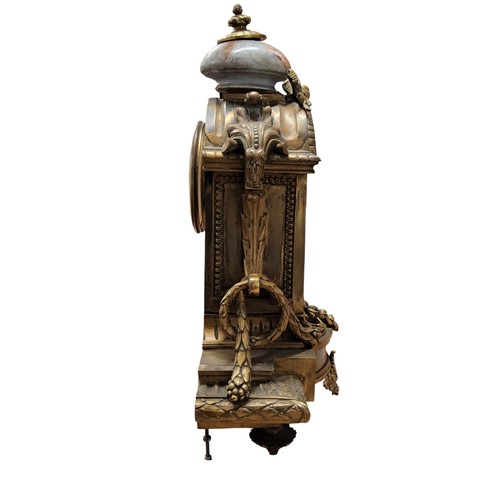 297 - A 19th century French ormolu and porcelain  mantel clock, arched rectangular dial with Roman numeral... 