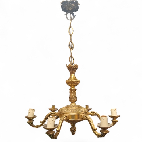 348 - A Louis XVI style brass six branch chandelier, 64cm diameter x 85cm drop