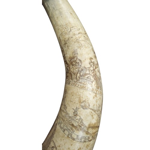 370 - A rare 18th century North American cow horn scrimshaw, engraved with 1759 Battle of Quebec, inscribe... 