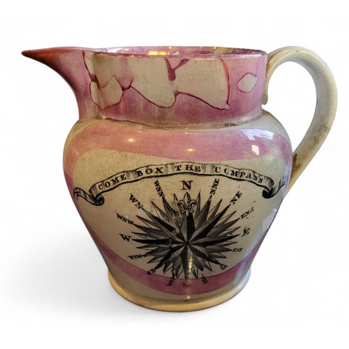 73 - A Sunderland lustre ovoid jug,  transfer printed with Come Box the Compass,  the verso with  verse, ... 