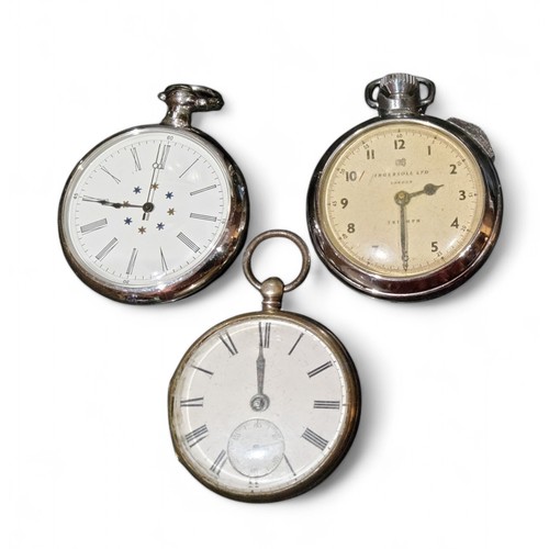 25 - A Victorian silver open faced pocket watch, Roman numerals, subsidiary seconds dial, London 1865; an... 