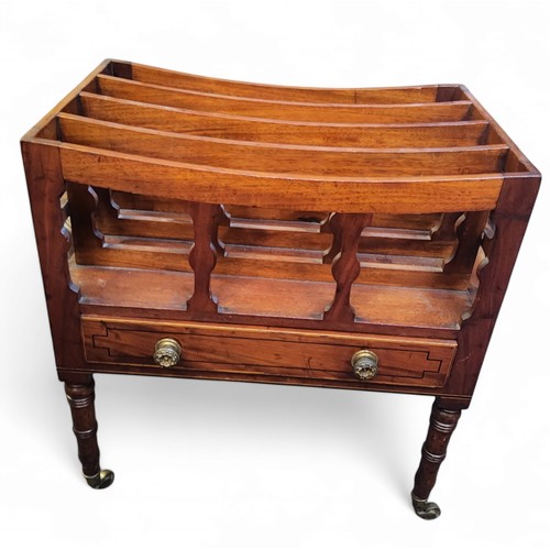 635 - A George IV mahogany four section Canterbury, drawer to base, turned legs, 52cm high, 49cm wide, c.1... 