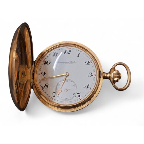 26 - A 14ct rose gold International Watch Co. (IWC), Schaffhausen full hunter pocket watch, top winder mo... 