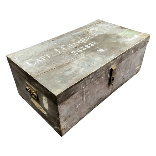 270 - A Royal Army Medical Corps military trunk, the top stenciled 'Captain J. Chamberlain R.A.M.C 263888'... 