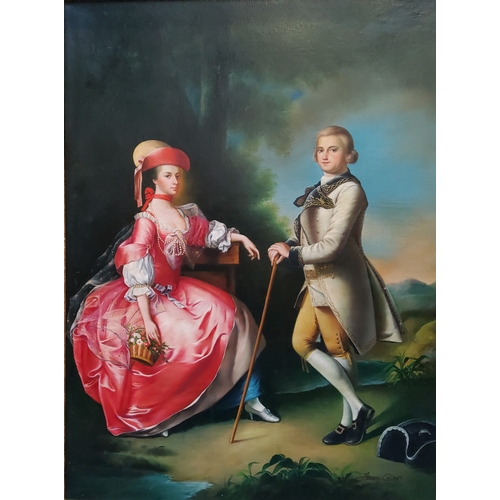 626 - After Thomas Hudson, Sir John Pole, 5th Baronet and His Wife, large 20th century oil on canvas, sign... 