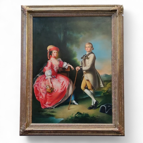 626 - After Thomas Hudson, Sir John Pole, 5th Baronet and His Wife, large 20th century oil on canvas, sign... 