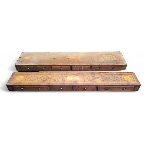 264 - A pair of George III mahogany spice drawers, inlaid with central oval batwing patera flanked by two ... 