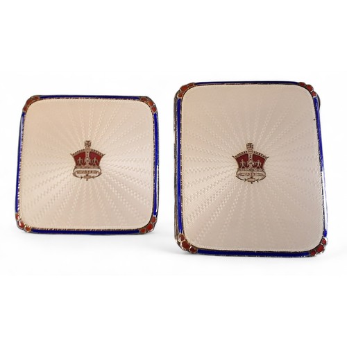 3 - A silver and guilloche enamel Coronation cigarette case and compact, the covers with an enamel St. E... 