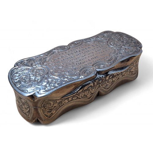 5 - An Edwardian silver rectangular shaped snuff box, engraved presentation inscription 'Presented to Ch... 