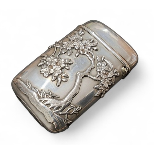 9 - ****Amended Description**** a Japanese silver vesta case, applied with a flowering prunus tree to ob... 