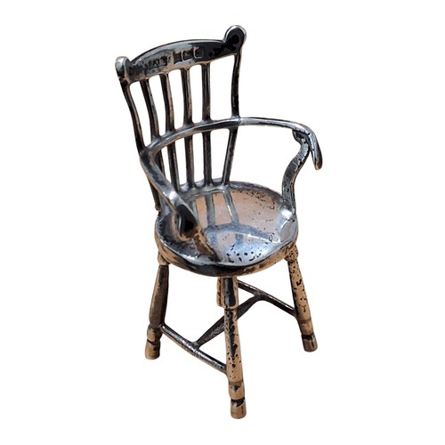 13 - A silver miniature spindle back chair, S J Rose & Son, Birmingham, 1976, 15.7g