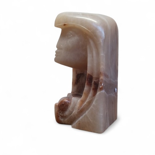 269 - Modernist School, alabaster, of a stylised head, signed with initials A.W.N. 82, 46cm high