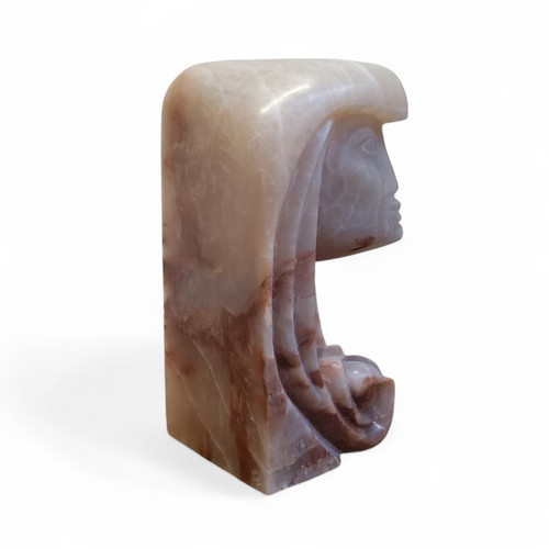 269 - Modernist School, alabaster, of a stylised head, signed with initials A.W.N. 82, 46cm high