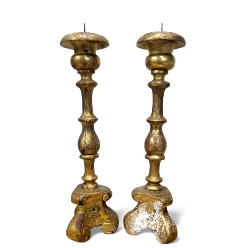 354 - A pair 17th century style gilt wood pricket candlestick, 49cm high