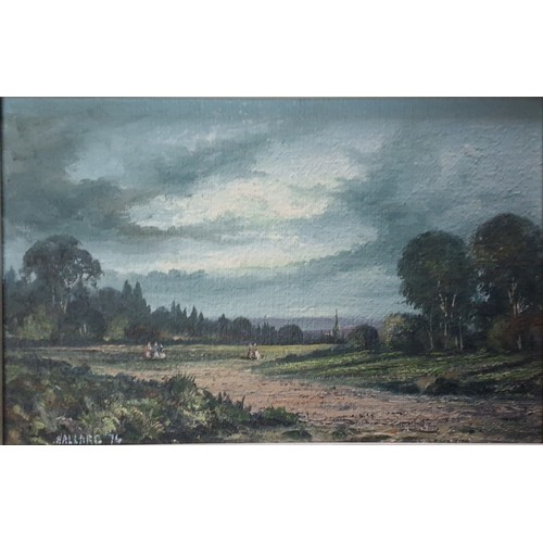 572 - Nigel Hallard, 1936-2020, Country Walk, signed, oil on board, 18cm x 28cm