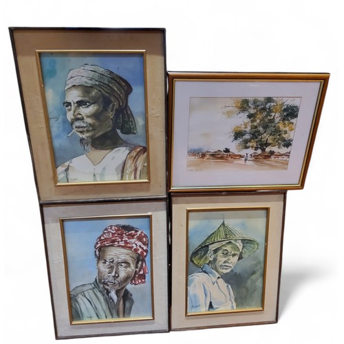 503 - Faridah, a set of three, Portraits of Chinese Men, signed, 37cm x 27cm; A**Gibson, Anner-Antolm sign... 