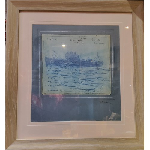 409 - After L S Lowry, Seascape, Sunderland, bears signature, inscribed, mixed medium, 16cm x 18cm