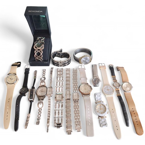 331 - Watches including Swatch Maxi Sveglia MTG105 alarm watch; a Swatch Irony lady's watch, expanding bra... 