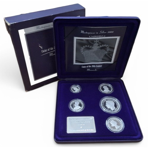 200 - A Royal Australian Mint 2000 Masterpieces in Silver Coin Set, comprising fine silver plaque, $2, 50 ... 