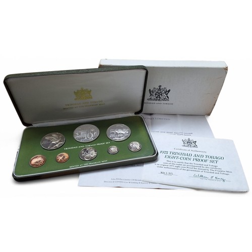 203 - Franklin Mint 1975 Trinidad & Tobago, eight coin proof set in unopened sleeve, 925 silver $10 an... 